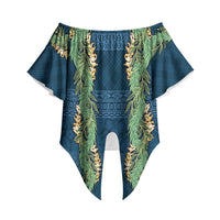 Hawai'i Paniolo Maile Twisted Lei Off Shoulder Wrap Waist Top Cobalt Blue