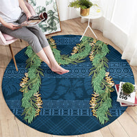 Hawai'i Paniolo Maile Twisted Lei Round Carpet Cobalt Blue