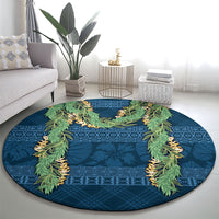 Hawai'i Paniolo Maile Twisted Lei Round Carpet Cobalt Blue