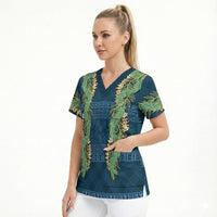 Hawai'i Paniolo Maile Twisted Lei Scrub Top Cobalt Blue