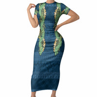 Hawai'i Paniolo Maile Twisted Lei Short Sleeve Bodycon Dress Cobalt Blue