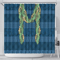 Hawai'i Paniolo Maile Twisted Lei Shower Curtain Cobalt Blue