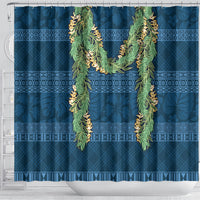 Hawai'i Paniolo Maile Twisted Lei Shower Curtain Cobalt Blue