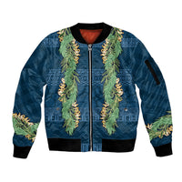 Hawai'i Paniolo Maile Twisted Lei Sleeve Zip Bomber Jacket Cobalt Blue