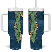 Hawai'i Paniolo Maile Twisted Lei Tumbler With Handle Cobalt Blue LT7 One Size: 40 oz Cobalt Blue - Polynesian Pride