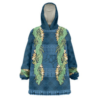 Hawai'i Paniolo Maile Twisted Lei Wearable Blanket Hoodie Cobalt Blue