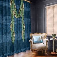 Hawai'i Paniolo Maile Twisted Lei Window Curtain Cobalt Blue