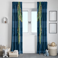 Hawai'i Paniolo Maile Twisted Lei Window Curtain Cobalt Blue