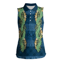 Hawai'i Paniolo Maile Twisted Lei Women Sleeveless Polo Shirt Cobalt Blue