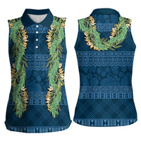 Hawai'i Paniolo Maile Twisted Lei Women Sleeveless Polo Shirt Cobalt Blue