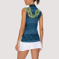 Hawai'i Paniolo Maile Twisted Lei Women Sleeveless Polo Shirt Cobalt Blue