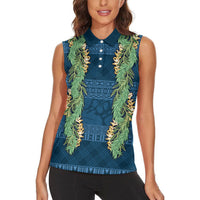 Hawai'i Paniolo Maile Twisted Lei Women Sleeveless Polo Shirt Cobalt Blue