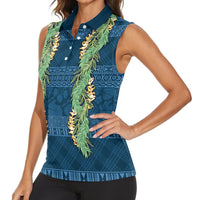 Hawai'i Paniolo Maile Twisted Lei Women Sleeveless Polo Shirt Cobalt Blue