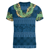 Hawai'i Paniolo Maile Twisted Lei Women V-Neck T-Shirt Cobalt Blue
