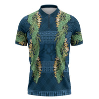 Hawai'i Paniolo Maile Twisted Lei Zipper Polo Shirt Cobalt Blue
