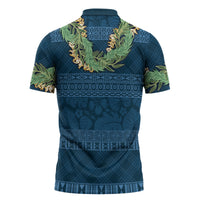 Hawai'i Paniolo Maile Twisted Lei Zipper Polo Shirt Cobalt Blue