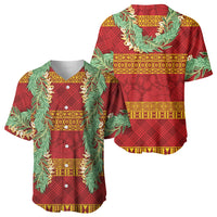 Hawai'i Paniolo Maile Twisted Lei Baseball Jersey Hilo Royal Red