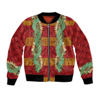 Hawai'i Paniolo Maile Twisted Lei Bomber Jacket Hilo Royal Red