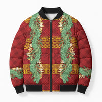 Hawai'i Paniolo Maile Twisted Lei Bomber Puffer Jacket Hilo Royal Red