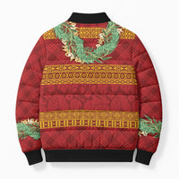 Hawai'i Paniolo Maile Twisted Lei Bomber Puffer Jacket Hilo Royal Red