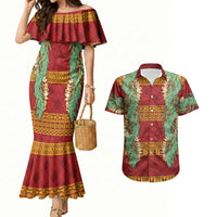 Hawai'i Paniolo Maile Twisted Lei Couples Matching Mermaid Dress and Hawaiian Shirt Hilo Royal Red