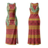 Hawai'i Paniolo Maile Twisted Lei Couples Matching Tank Maxi Dress and Hawaiian Shirt Hilo Royal Red
