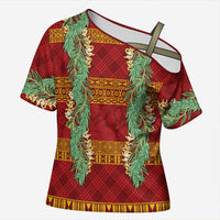 Hawai'i Paniolo Maile Twisted Lei Cross Shoulder Shirt Hilo Royal Red