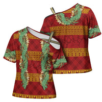 Hawai'i Paniolo Maile Twisted Lei Cross Shoulder Shirt Hilo Royal Red