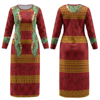 Hawai'i Paniolo Maile Twisted Lei Family Matching Long Sleeve Bodycon Dress and Hawaiian Shirt Hilo Royal Red