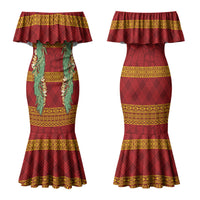 Hawai'i Paniolo Maile Twisted Lei Family Matching Mermaid Dress and Hawaiian Shirt Hilo Royal Red