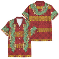 Hawai'i Paniolo Maile Twisted Lei Family Matching Mermaid Dress and Hawaiian Shirt Hilo Royal Red