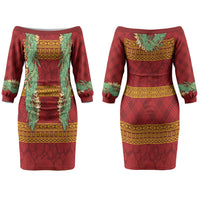 Hawai'i Paniolo Maile Twisted Lei Family Matching Off The Shoulder Long Sleeve Dress and Hawaiian Shirt Hilo Royal Red