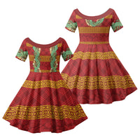 Hawai'i Paniolo Maile Twisted Lei Family Matching Off Shoulder Maxi Dress and Hawaiian Shirt Hilo Royal Red