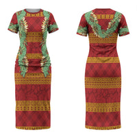 Hawai'i Paniolo Maile Twisted Lei Family Matching Short Sleeve Bodycon Dress and Hawaiian Shirt Hilo Royal Red
