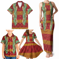 Hawai'i Paniolo Maile Twisted Lei Family Matching Tank Maxi Dress and Hawaiian Shirt Hilo Royal Red