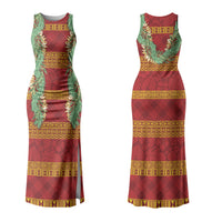 Hawai'i Paniolo Maile Twisted Lei Family Matching Tank Maxi Dress and Hawaiian Shirt Hilo Royal Red