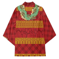 Hawai'i Paniolo Maile Twisted Lei Kimono Hilo Royal Red