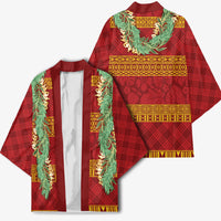Hawai'i Paniolo Maile Twisted Lei Kimono Hilo Royal Red