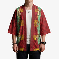 Hawai'i Paniolo Maile Twisted Lei Kimono Hilo Royal Red