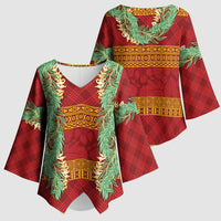 Hawai'i Paniolo Maile Twisted Lei Kimono Sleeve Blouse Hilo Royal Red