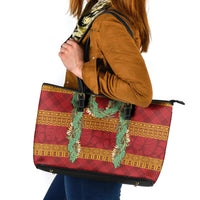 Hawai'i Paniolo Maile Twisted Lei Leather Tote Bag Hilo Royal Red LT7 Red - Polynesian Pride