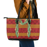 Hawai'i Paniolo Maile Twisted Lei Leather Tote Bag Hilo Royal Red LT7 - Polynesian Pride