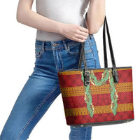 Hawai'i Paniolo Maile Twisted Lei Leather Tote Bag Hilo Royal Red LT7 - Polynesian Pride