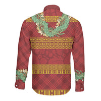 Hawai'i Paniolo Maile Twisted Lei Long Sleeve Button Shirt Hilo Royal Red LT7 - Polynesian Pride