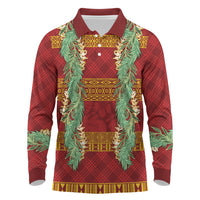 Hawai'i Paniolo Maile Twisted Lei Long Sleeve Polo Shirt Hilo Royal Red