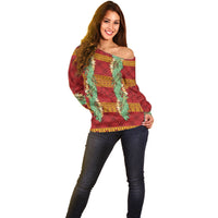 Hawai'i Paniolo Maile Twisted Lei Off Shoulder Sweater Hilo Royal Red LT7 - Polynesian Pride