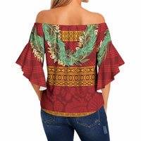 Hawai'i Paniolo Maile Twisted Lei Off Shoulder Wrap Waist Top Hilo Royal Red