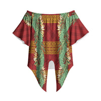 Hawai'i Paniolo Maile Twisted Lei Off Shoulder Wrap Waist Top Hilo Royal Red