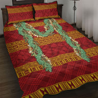 Hawai'i Paniolo Maile Twisted Lei Quilt Bed Set Hilo Royal Red