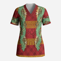 Hawai'i Paniolo Maile Twisted Lei Scrub Top Hilo Royal Red